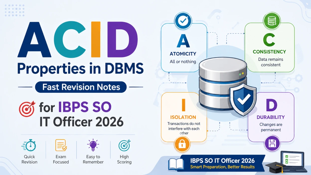 ACID Properties in DBMS: Fast Revision Notes for IBPS SO IT Officer 2026 - Blog Post Image