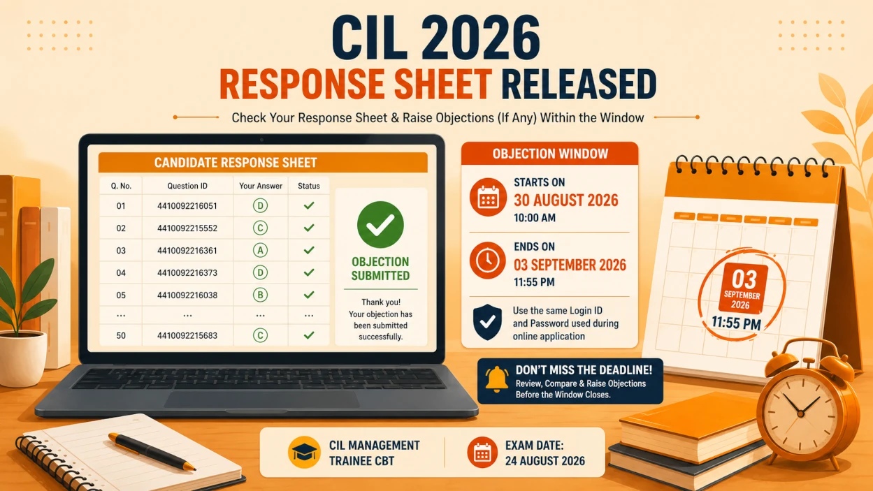 CIL MT Response Sheet 2026 Released: Answer Key Objection Link, Last Date and How to Raise Objections