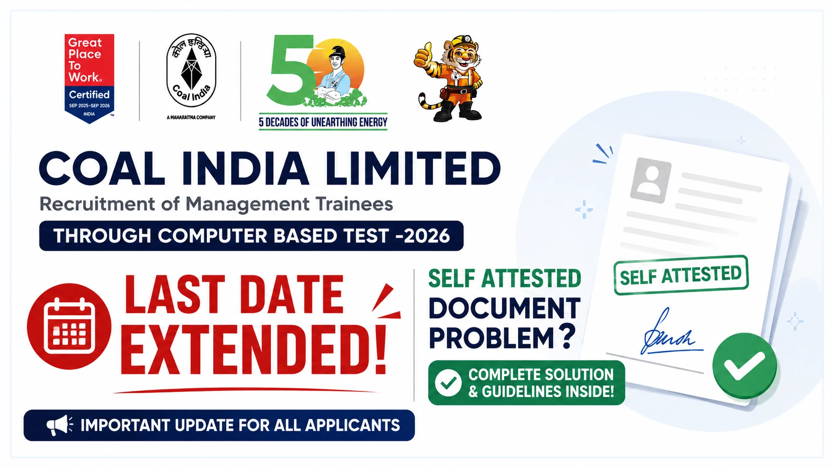 Coal India MT Recruitment 2026: Last Date Extended to June 21! How to Self-Attest & Upload Documents